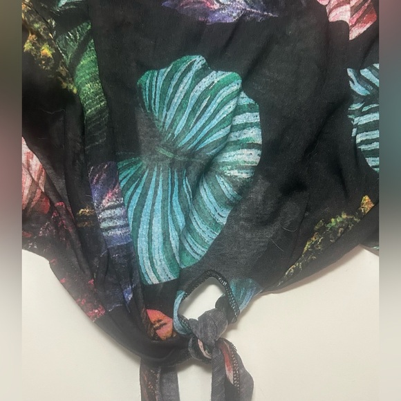 💫H&M Leaf Print SeeTrough Basic Women Short Sleeved Tie-hem up Cropped Tank Top - Picture 5 of 7